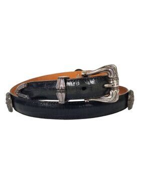 Brighton Medallion Belt Black Leather 1994 Sunflower Medallions & Silver Buckle